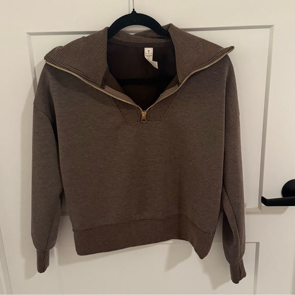 Yogalicious Tops - Yogalicious Women's Softlite Veloire Brown Half-Zip Sweatshirt